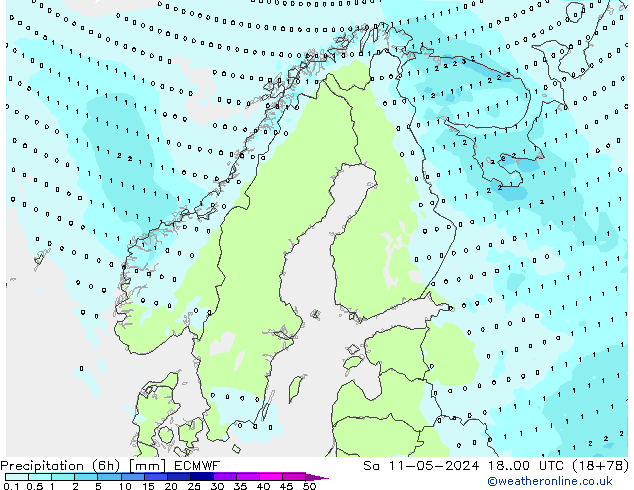 Precipitação (6h) ECMWF Sáb 11.05.2024 00 UTC