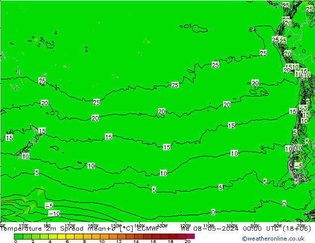 Temperature 2m Spread ECMWF We 08.05.2024 00 UTC