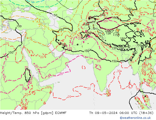Geop./Temp. 850 hPa ECMWF jue 09.05.2024 06 UTC