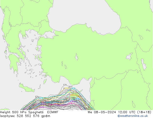 Height 500 hPa Spaghetti ECMWF Qua 08.05.2024 12 UTC