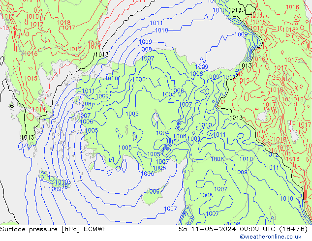 Pressione al suolo ECMWF sab 11.05.2024 00 UTC