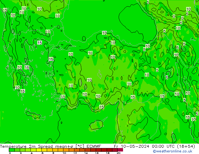 Temperature 2m Spread ECMWF Pá 10.05.2024 00 UTC