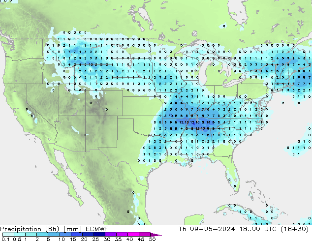 Precipitação (6h) ECMWF Qui 09.05.2024 00 UTC