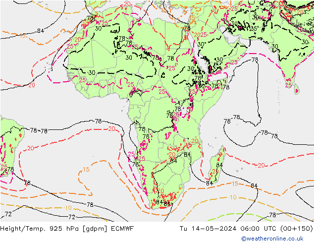Hoogte/Temp. 925 hPa ECMWF di 14.05.2024 06 UTC