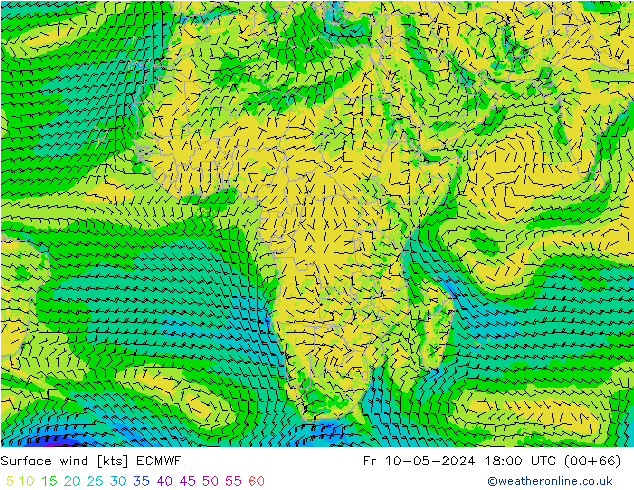 Bodenwind ECMWF Fr 10.05.2024 18 UTC