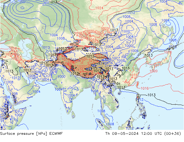 Luchtdruk (Grond) ECMWF do 09.05.2024 12 UTC