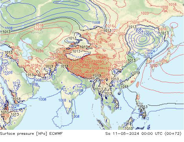 Presión superficial ECMWF sáb 11.05.2024 00 UTC