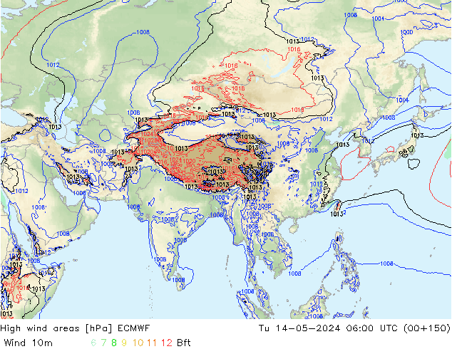 yüksek rüzgarlı alanlar ECMWF Sa 14.05.2024 06 UTC