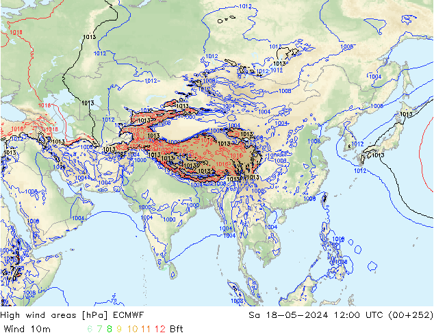 High wind areas ECMWF sáb 18.05.2024 12 UTC