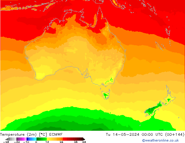 Temperature (2m) ECMWF Út 14.05.2024 00 UTC