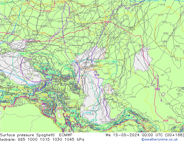 Surface pressure Spaghetti ECMWF We 15.05.2024 00 UTC