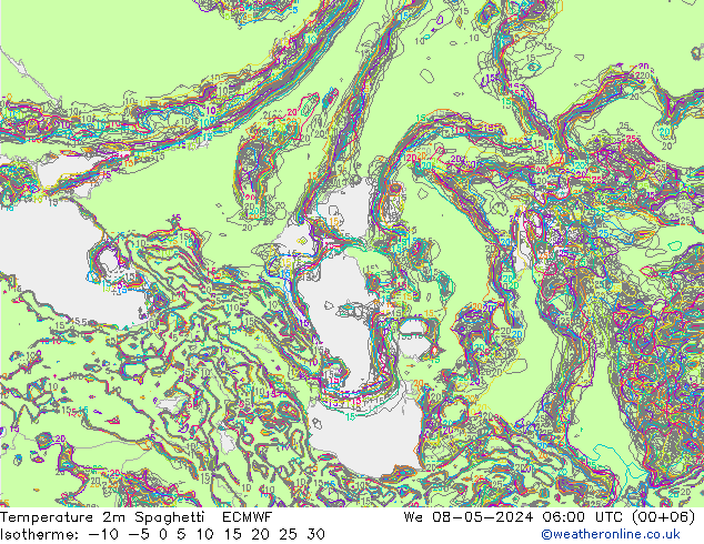 mapa temperatury 2m Spaghetti ECMWF śro. 08.05.2024 06 UTC