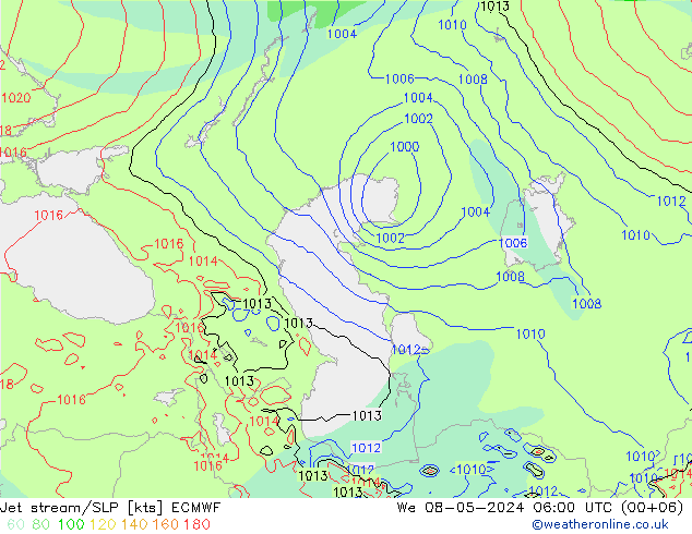 джет/приземное давление ECMWF ср 08.05.2024 06 UTC