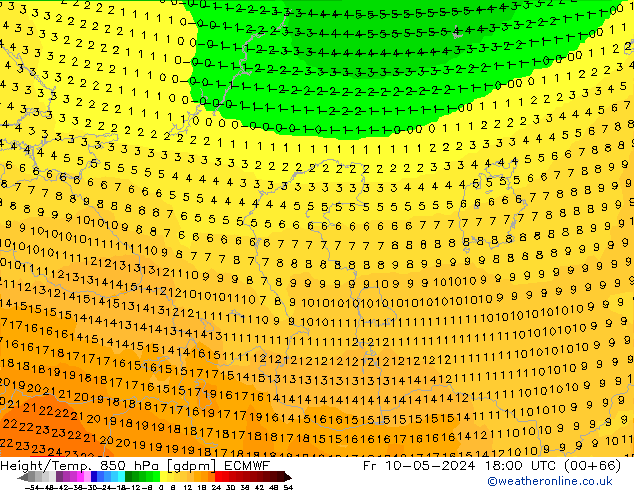 Yükseklik/Sıc. 850 hPa ECMWF Cu 10.05.2024 18 UTC