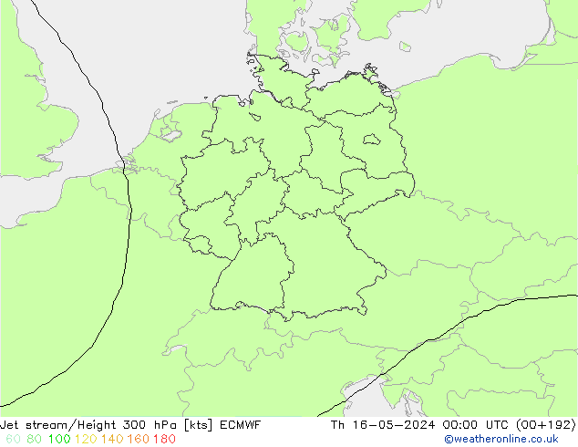 Jet stream/Height 300 hPa ECMWF Čt 16.05.2024 00 UTC