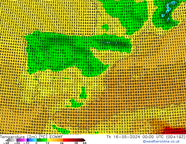 Temperatuurkaart (2m) ECMWF do 16.05.2024 00 UTC