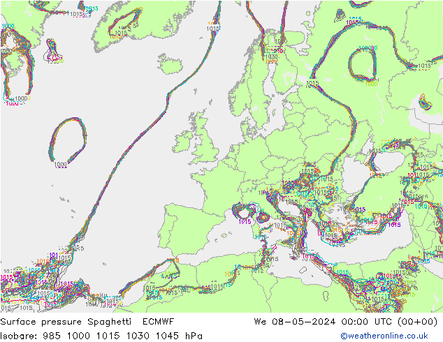 Atmosférický tlak Spaghetti ECMWF St 08.05.2024 00 UTC