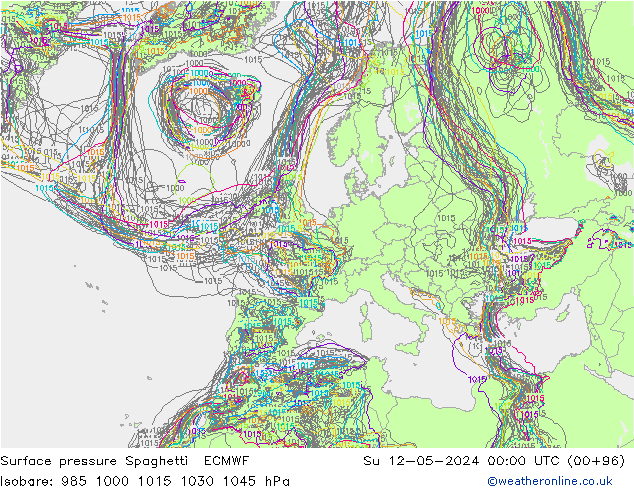 Bodendruck Spaghetti ECMWF So 12.05.2024 00 UTC