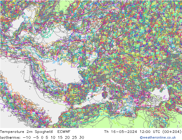 Temperatuurkaart Spaghetti ECMWF do 16.05.2024 12 UTC