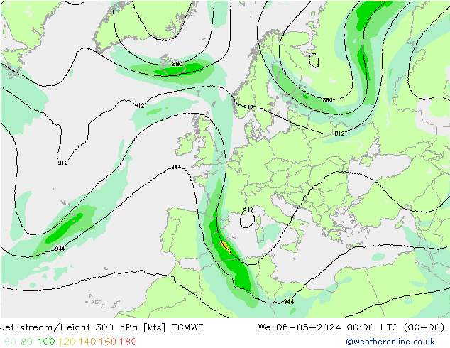 Jet stream/Height 300 hPa ECMWF St 08.05.2024 00 UTC