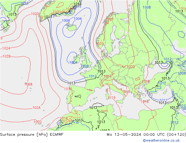 Luchtdruk (Grond) ECMWF ma 13.05.2024 00 UTC