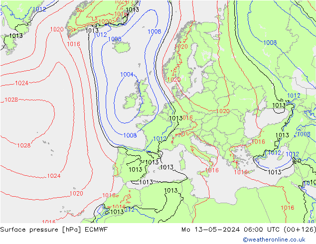 приземное давление ECMWF пн 13.05.2024 06 UTC