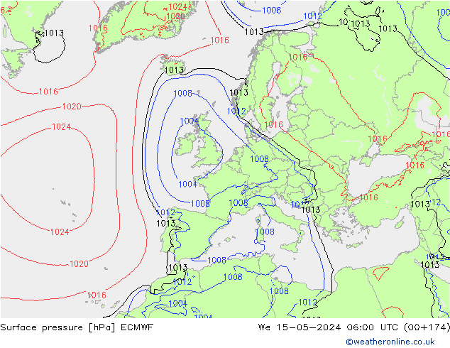 Presión superficial ECMWF mié 15.05.2024 06 UTC
