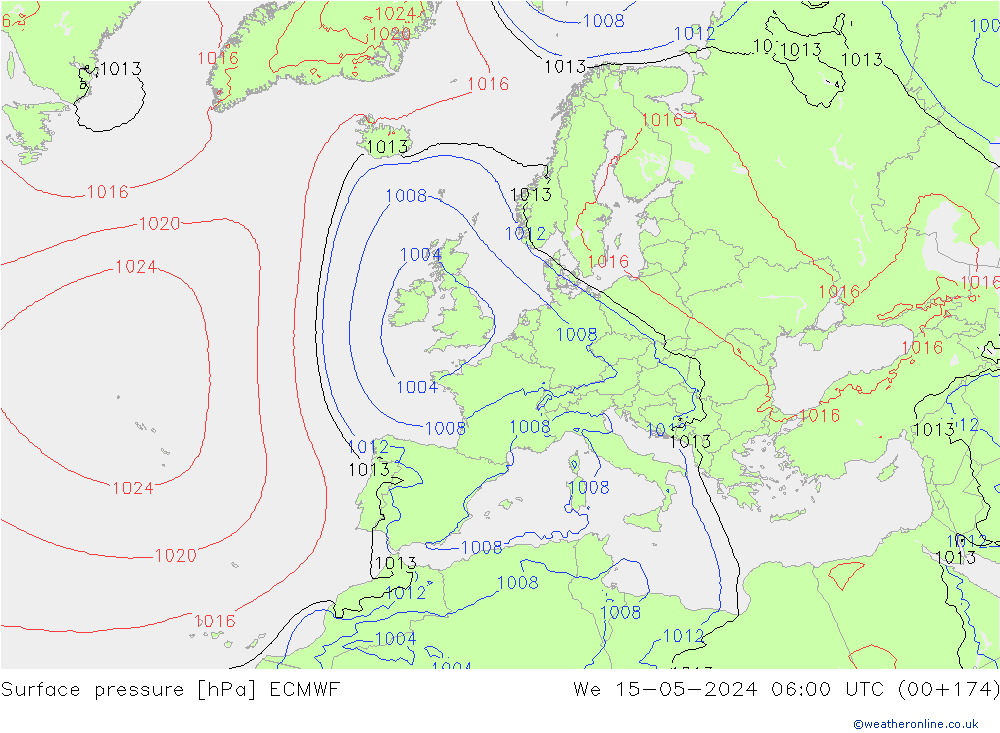 Bodendruck ECMWF Mi 15.05.2024 06 UTC