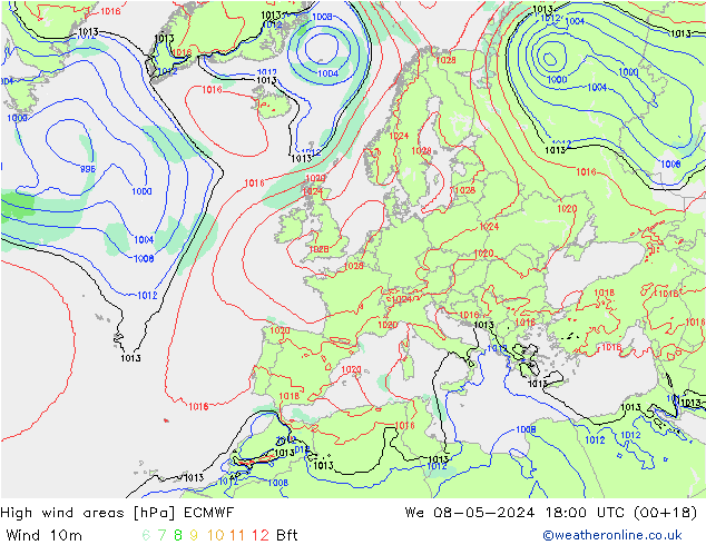 Windvelden ECMWF wo 08.05.2024 18 UTC