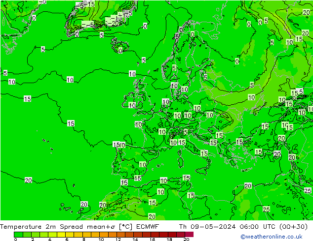 Temperatuurkaart Spread ECMWF do 09.05.2024 06 UTC