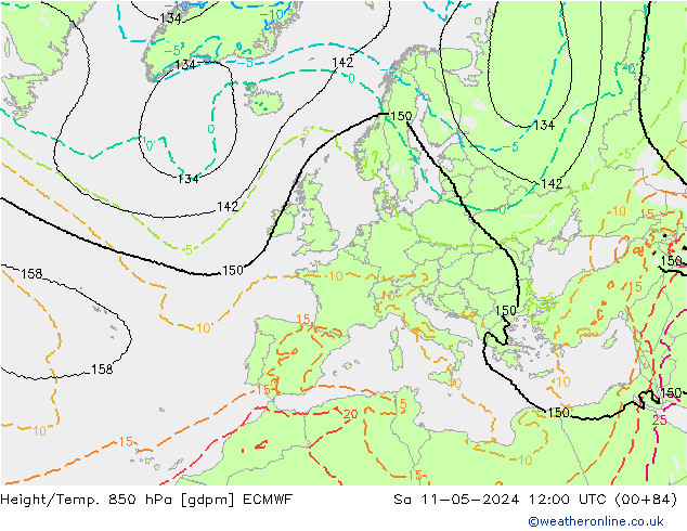 Height/Temp. 850 hPa ECMWF Sa 11.05.2024 12 UTC