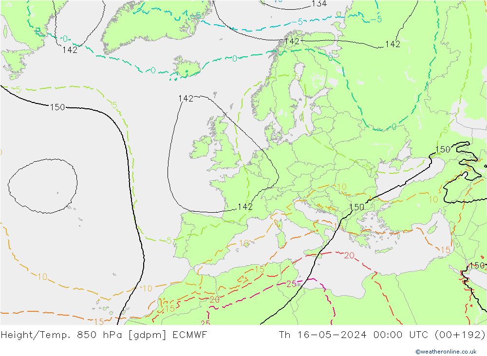 Height/Temp. 850 hPa ECMWF Do 16.05.2024 00 UTC
