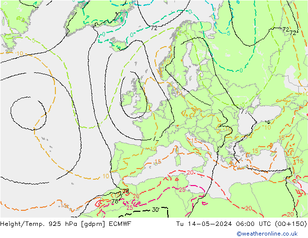 Height/Temp. 925 hPa ECMWF mar 14.05.2024 06 UTC