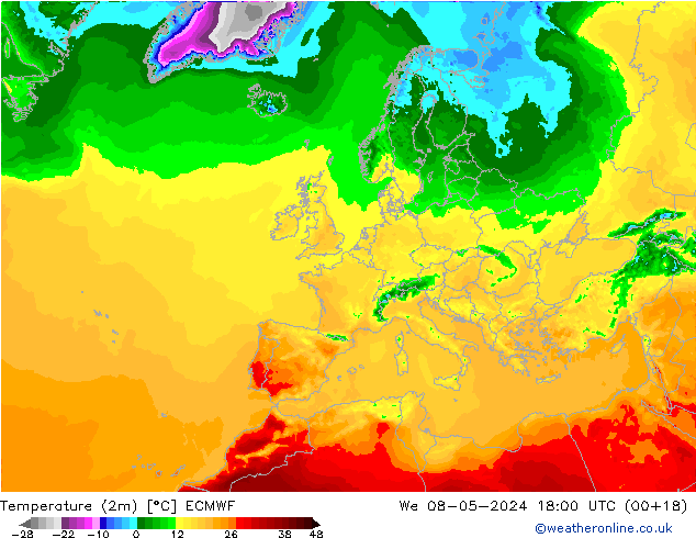 Temperature (2m) ECMWF We 08.05.2024 18 UTC