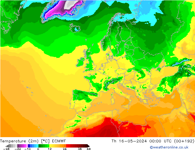 Temperaturkarte (2m) ECMWF Do 16.05.2024 00 UTC