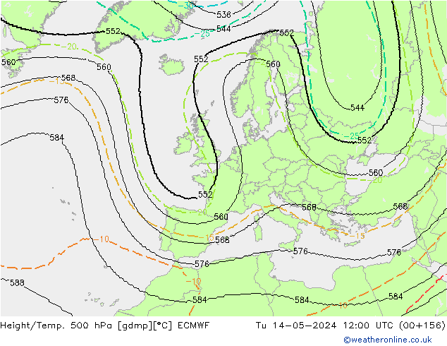 Height/Temp. 500 hPa ECMWF Út 14.05.2024 12 UTC