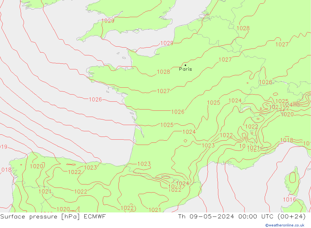 Surface pressure ECMWF Th 09.05.2024 00 UTC