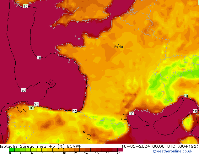 Eşrüzgar Hızları Spread ECMWF Per 16.05.2024 00 UTC