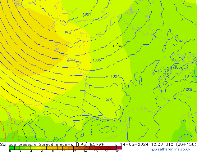 Pressione al suolo Spread ECMWF mar 14.05.2024 12 UTC