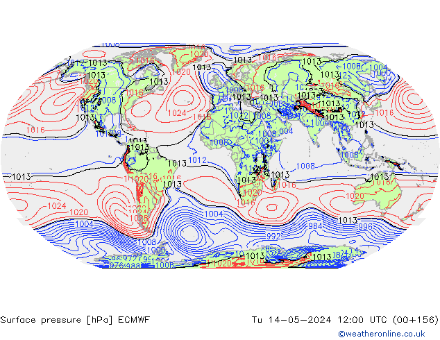 Bodendruck ECMWF Di 14.05.2024 12 UTC