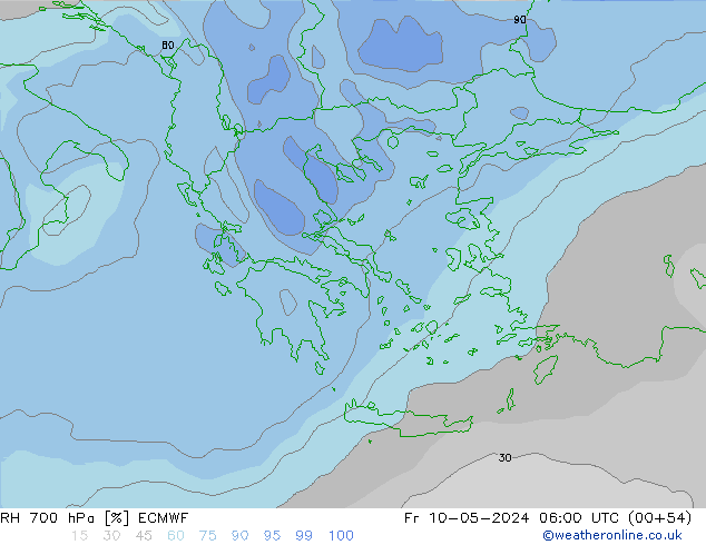 Humidité rel. 700 hPa ECMWF ven 10.05.2024 06 UTC
