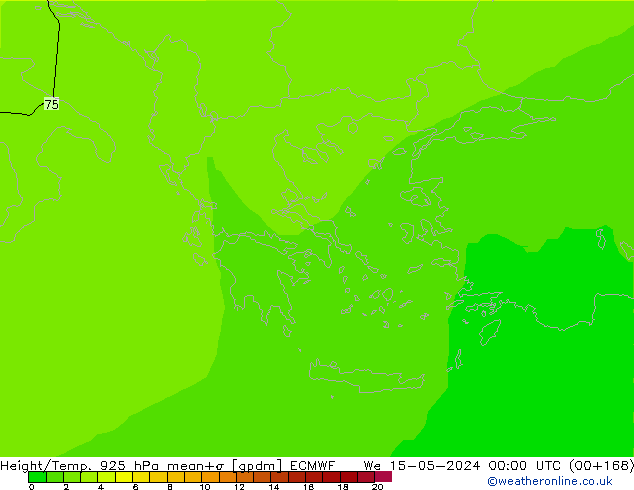 Height/Temp. 925 hPa ECMWF mer 15.05.2024 00 UTC