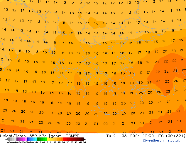 Height/Temp. 850 гПа ECMWF вт 21.05.2024 12 UTC