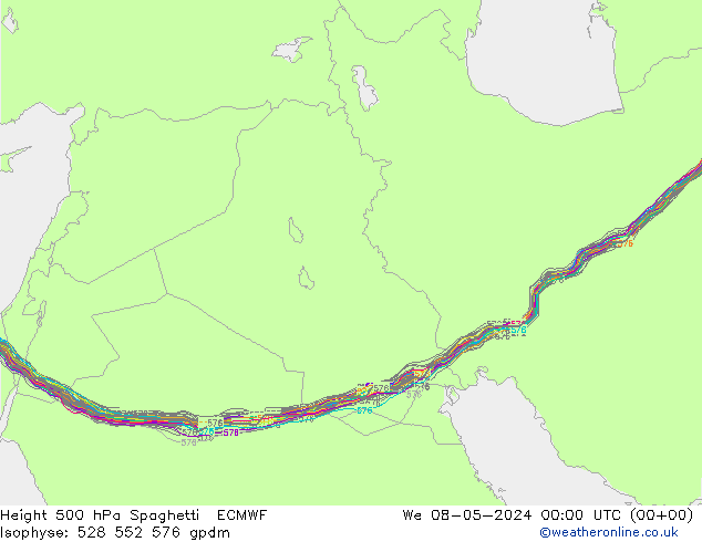 Height 500 hPa Spaghetti ECMWF  08.05.2024 00 UTC