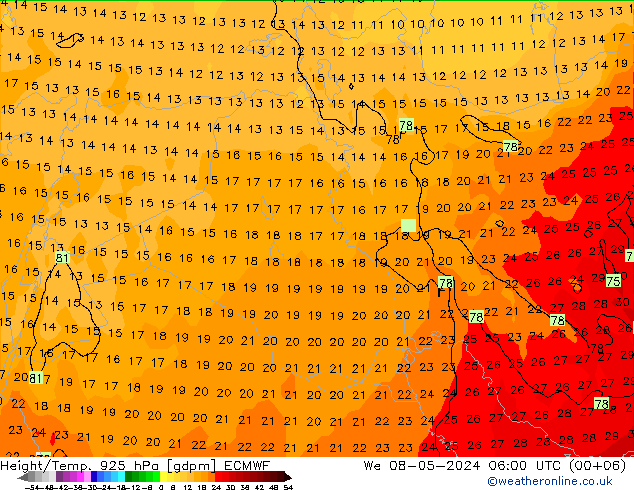 Height/Temp. 925 hPa ECMWF We 08.05.2024 06 UTC