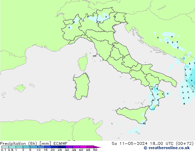 Totale neerslag (6h) ECMWF za 11.05.2024 00 UTC