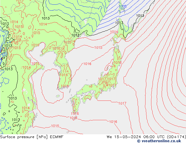 pressão do solo ECMWF Qua 15.05.2024 06 UTC