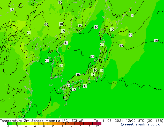 Temperatuurkaart Spread ECMWF di 14.05.2024 12 UTC