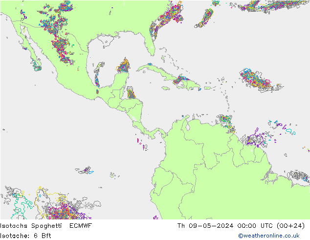 Isotachs Spaghetti ECMWF gio 09.05.2024 00 UTC