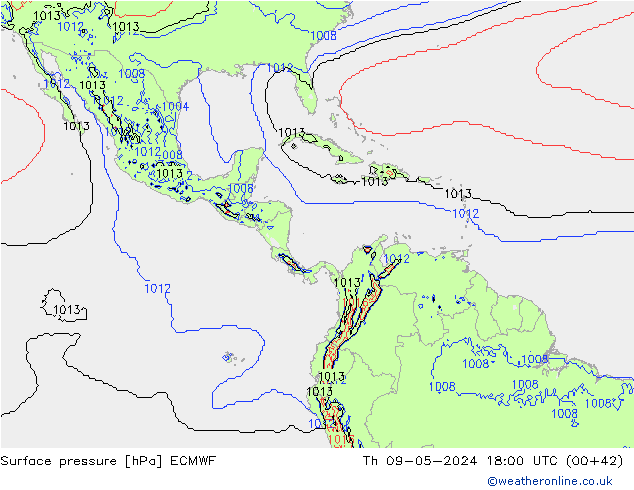 Atmosférický tlak ECMWF Čt 09.05.2024 18 UTC